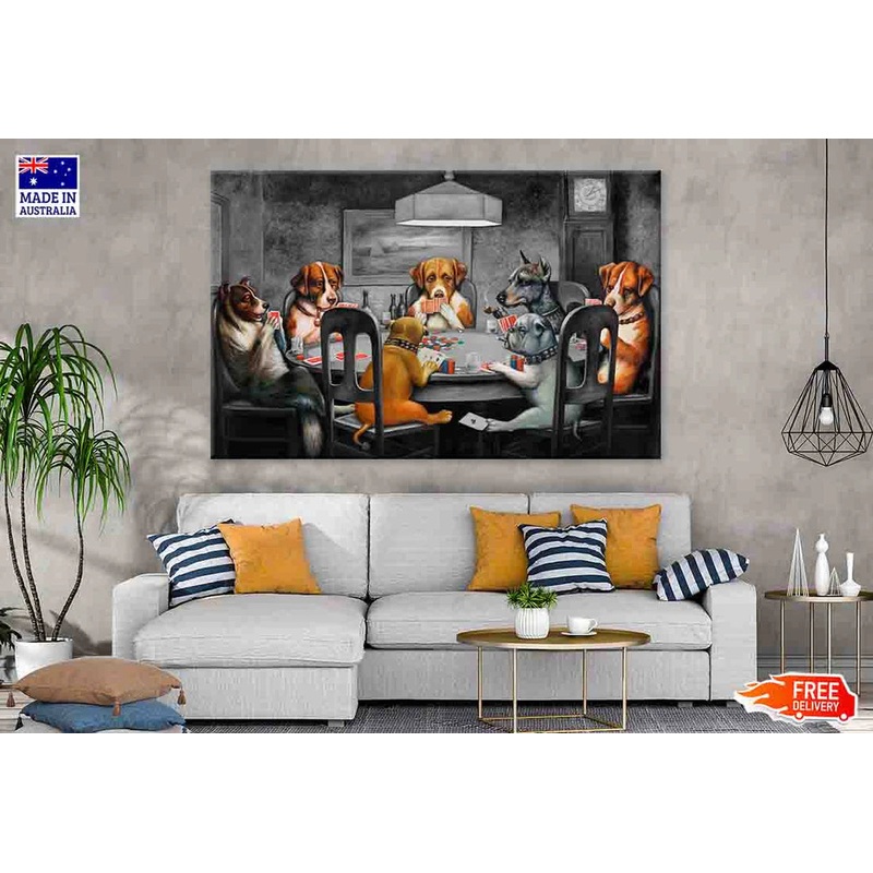 Dogs Playing Cards 90x60cm Print 100% Australian Made