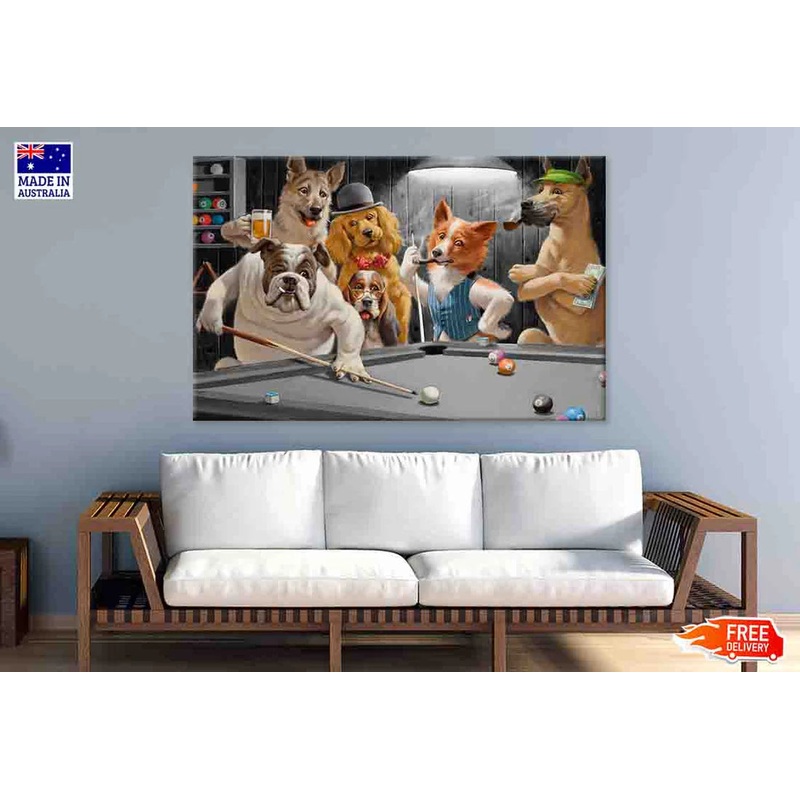 Dogs Playing Pool 90x60cm Print 100% Australian Made