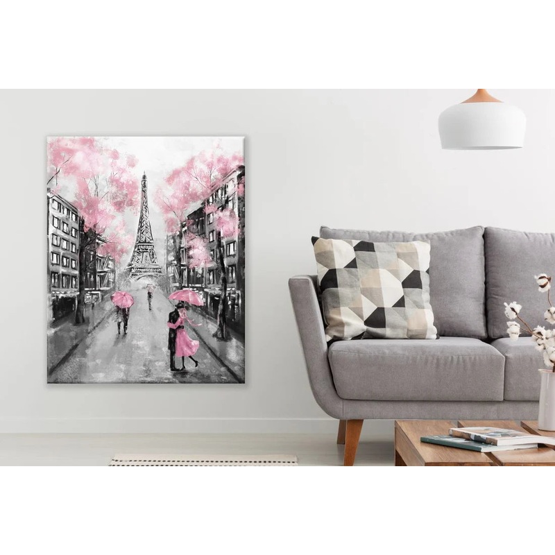 Eiffel Tower Street Couples Walking Floral Painting 60x90cm Print 100% Australian Made