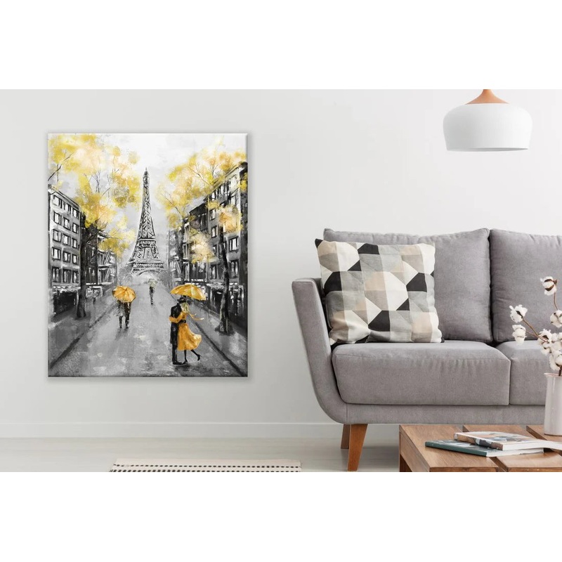 Eiffel Tower Street Yellow Floral Painting  60x90cm Print 100% Australian Made