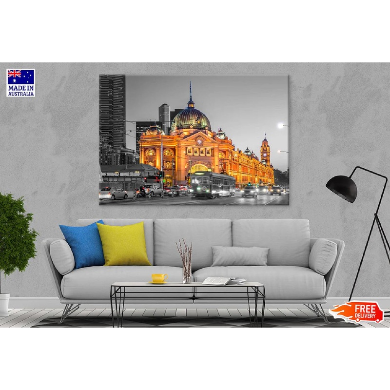 Flinders Street in Melbourne B&W Photograph 90x60cm Print 100% Australian Made