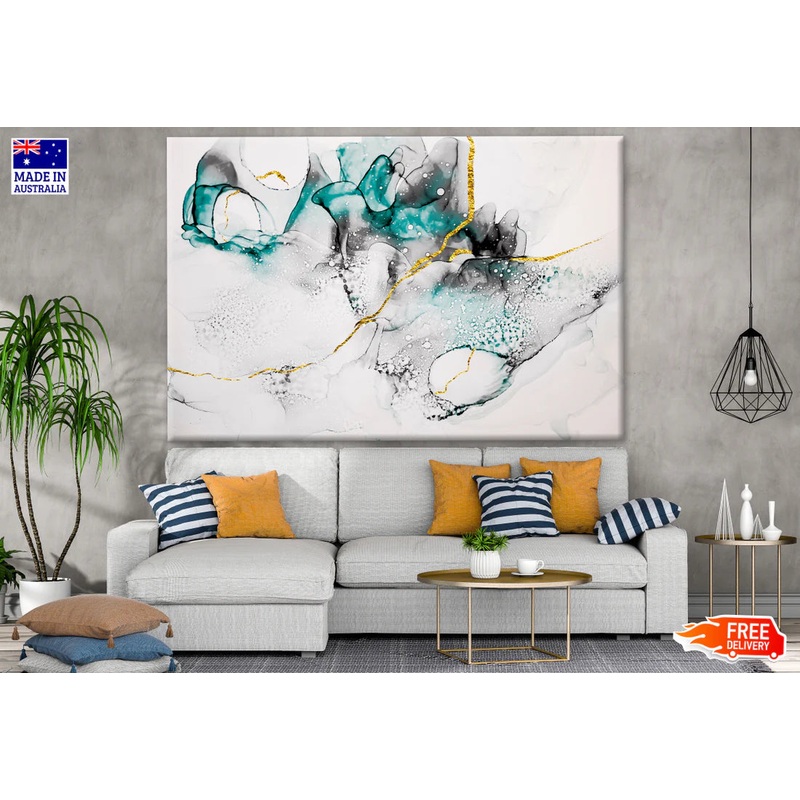 Green Black & Gold Abstract Design 90x60cm Print 100% Australian Made