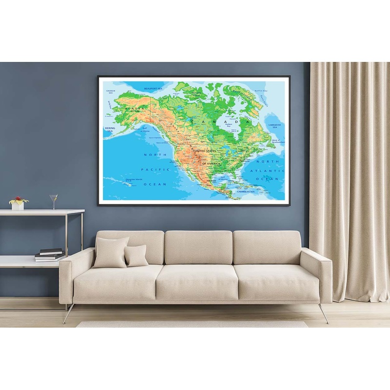 High Detailed North America Physical Map Home Decor Premium Quality Poster Print Choose Your Sizes