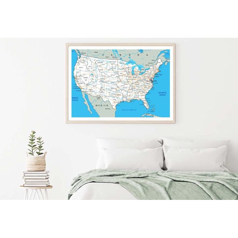 High Detailed USA Road Map Home Decor Premium Quality Poster Print Choose Your Sizes