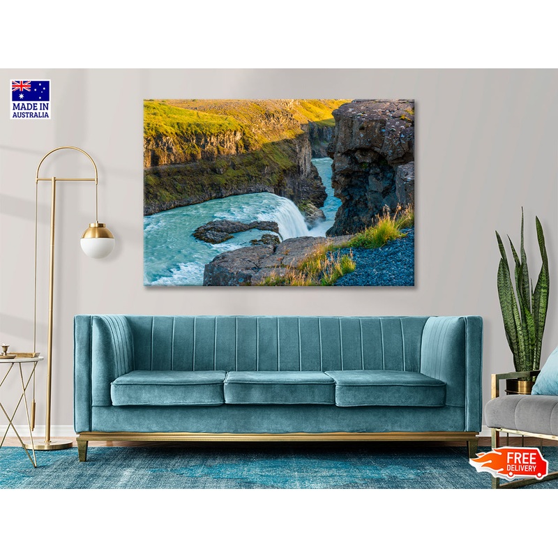 Iceland Waterfall with Rocks 90x60cm Print 100% Australian Made