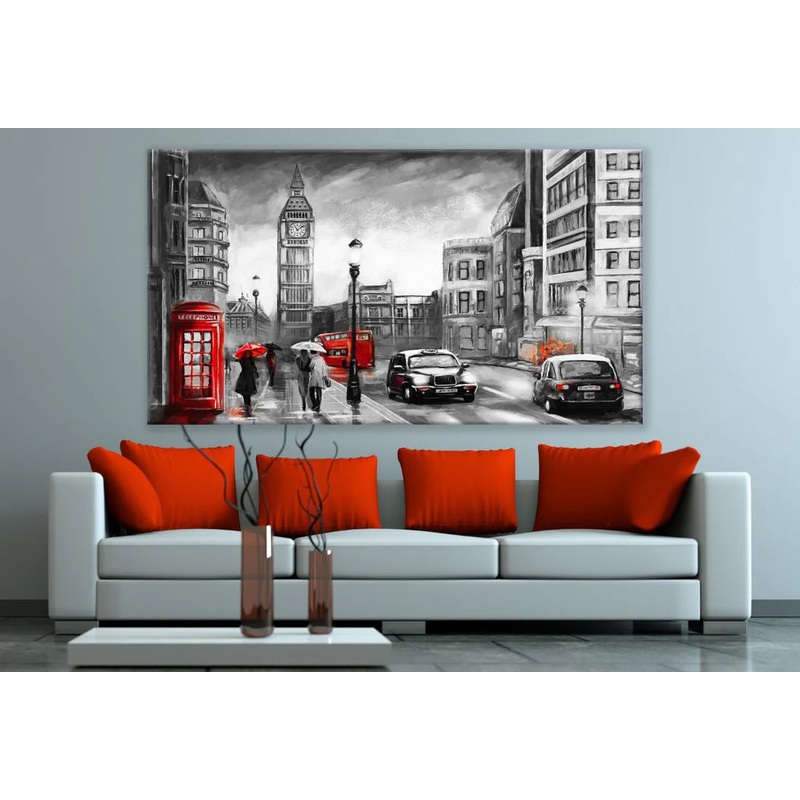 London City Black White & Red Painting 90x60cm Print 100% Australian Made