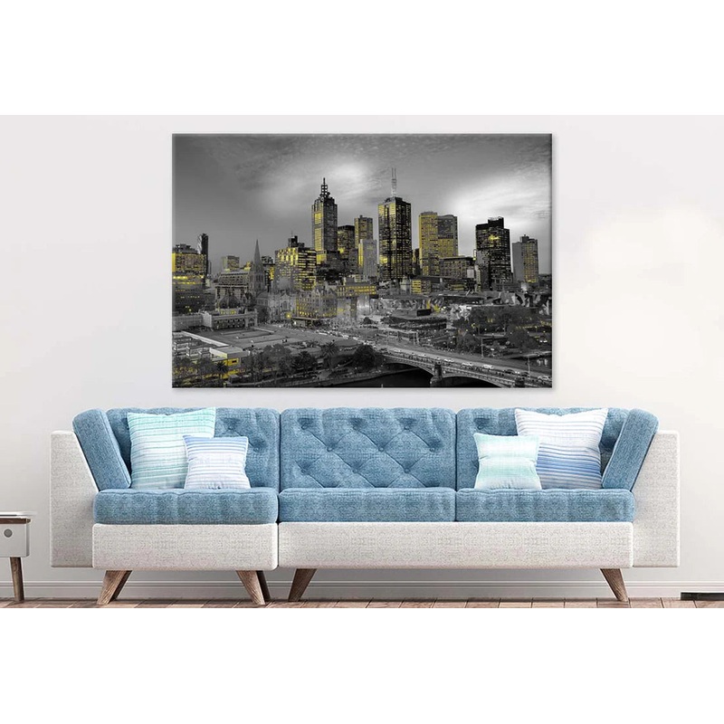 Melbourne Night With yellow lights B&W 90x60cm Print 100% Australian Made