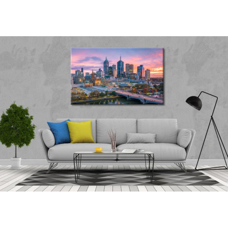 Melbourne Skyline sunset 90x60cm Print 100% Australian Made