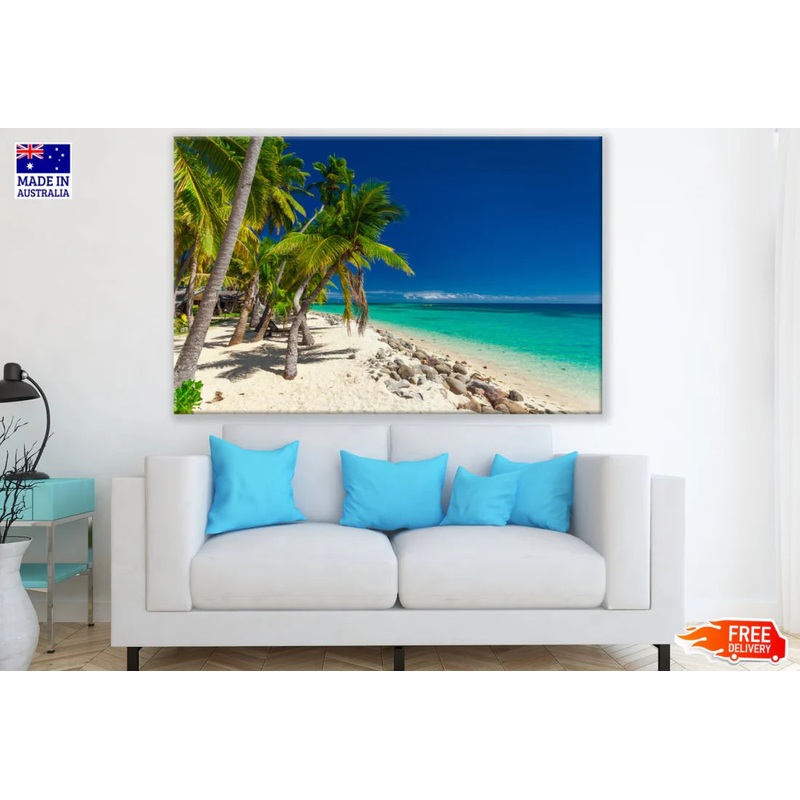 Palm Trees on Beach Sea Scenery 90x60cm Print 100% Australian Made