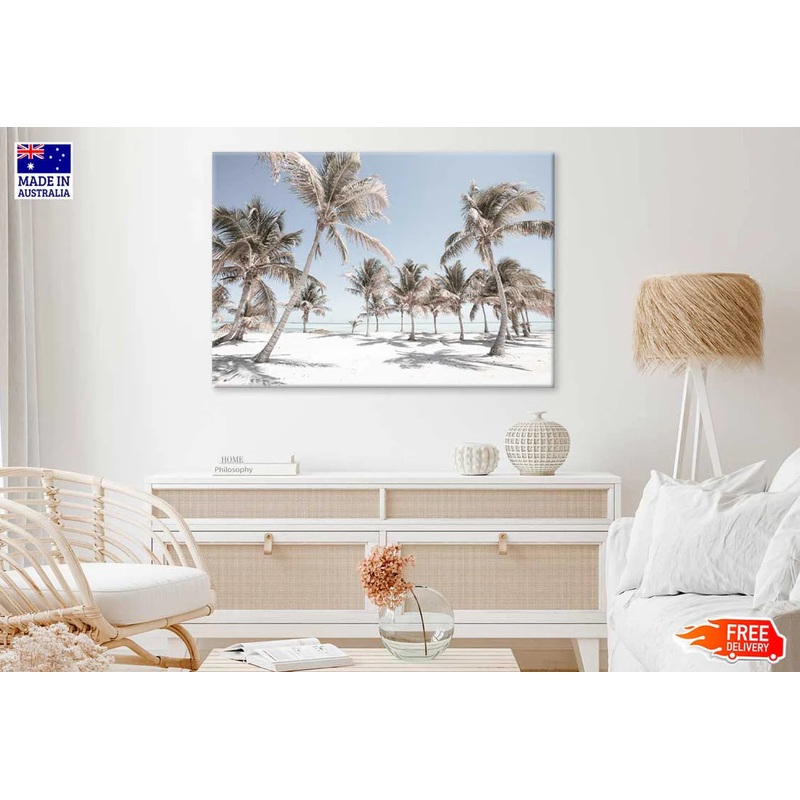 Palm Trees on Sandy Seashore View Photograph 90x60cm Print 100% Australian Made