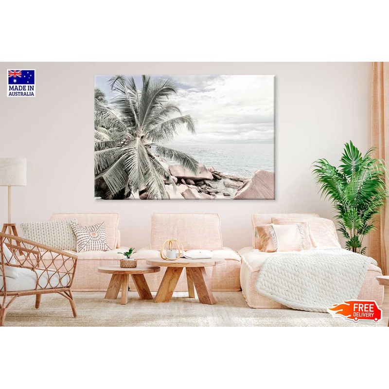 Palm Trees & Rocks near Sea View Photograph 90x60cm Print 100% Australian Made