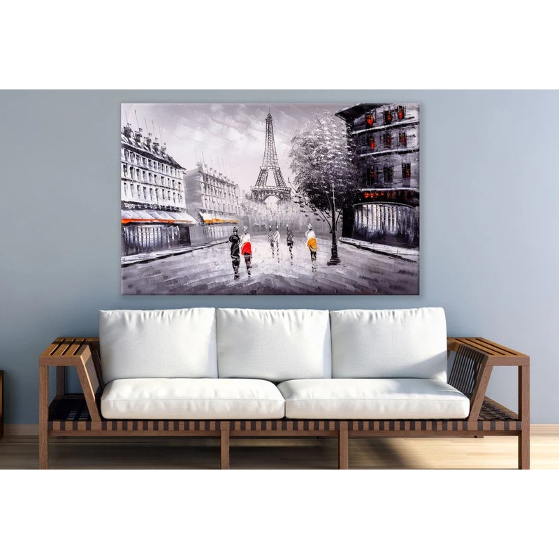 Paris Street View Eiffel Tower Painting 90x60cm Print 100% Australian Made