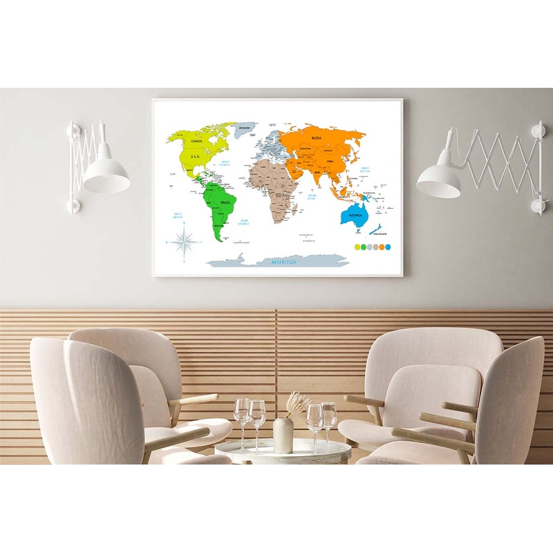 Political World Map on White Background Home Decor Premium Quality Poster Print Choose Your Sizes