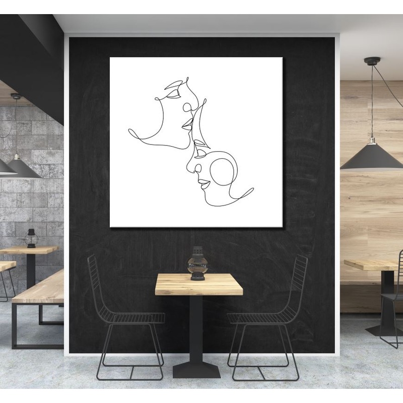 Square Canvas Man Kissing Woman Line Art High Quality Print 100% Australian Made