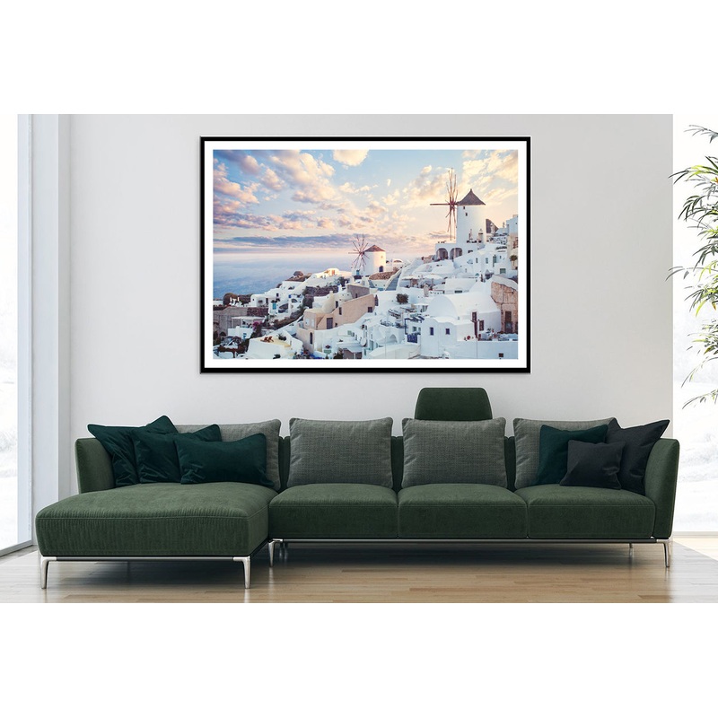 Wind Mills in Oia Town and Clouds Home Decor Premium Quality Poster Print Choose Your Sizes