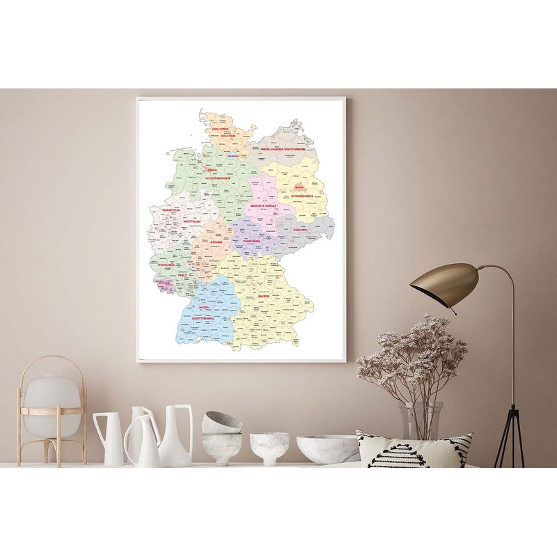 Administrative Map of Germany Home Decor Premium Quality Poster Print Choose Your Sizes
