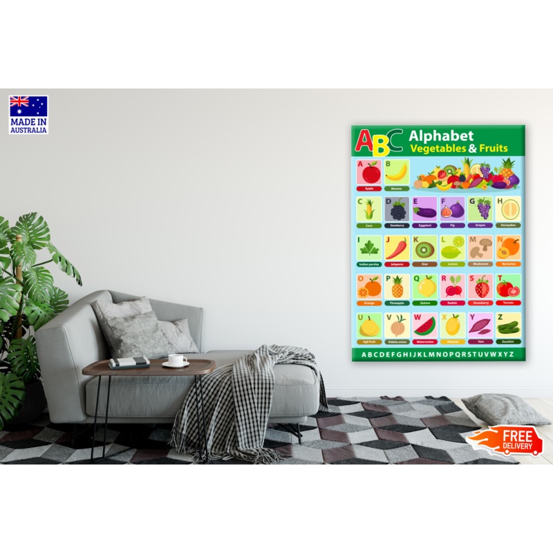 Alphabet - Vegetable & Fruits Nursery & Kids Art Print 100% Australian Made