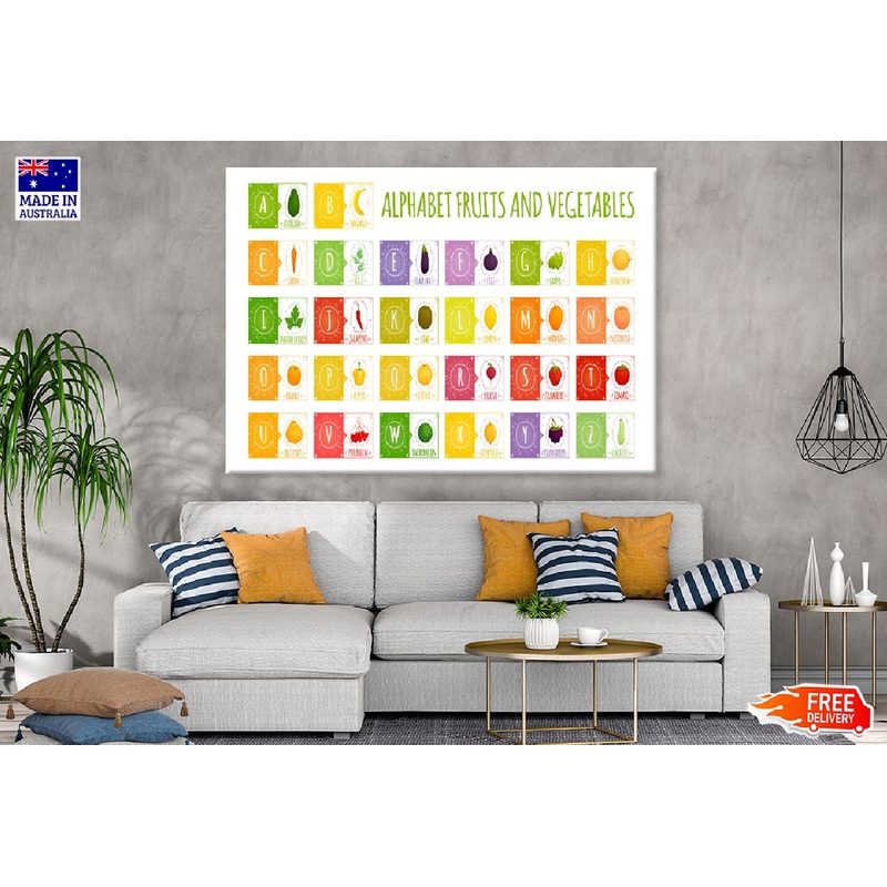 Alphabet with Fruits & Vegetables Vector Art Print 100% Australian Made