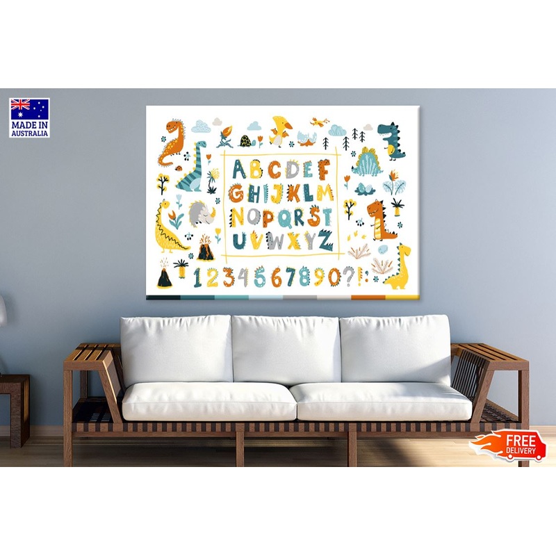 Alphabet with Numbers & Animals Vector Art Nursery & Kids Print 100% Australian Made