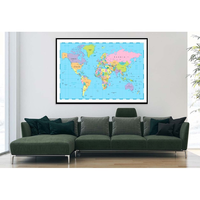 Borders, Countries and Cities World Map Home Decor Premium Quality Poster Print Choose Your Sizes