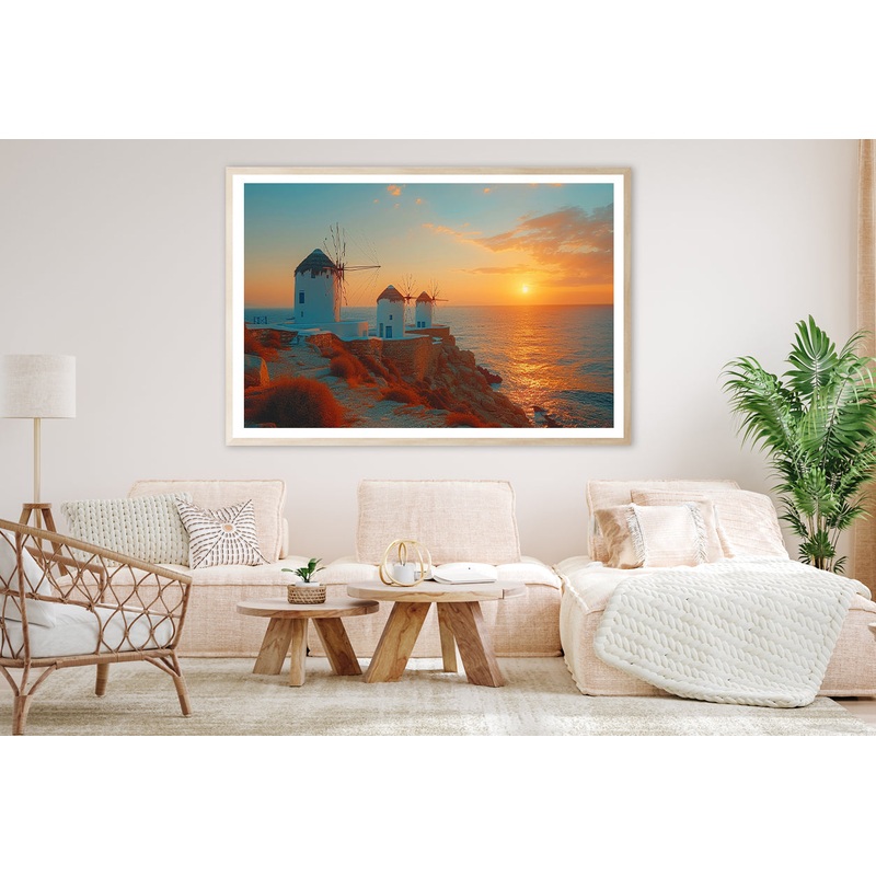 Buildings on a Rocky Shore, Sky In Greece Home Decor Premium Quality Poster Print Choose Your Sizes