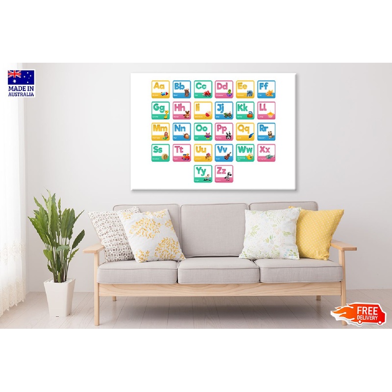 Cartoon Animals & Toys Alphabet Vector Art Print 100% Australian Made