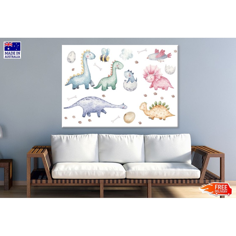 Colorful Dinosaurs Watercolor Painting Nursery & Kids Print 100% Australian Made