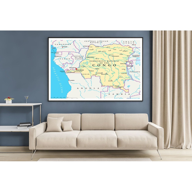 Congo Democratic Republic Political Map Home Decor Premium Quality Poster Print Choose Your Sizes