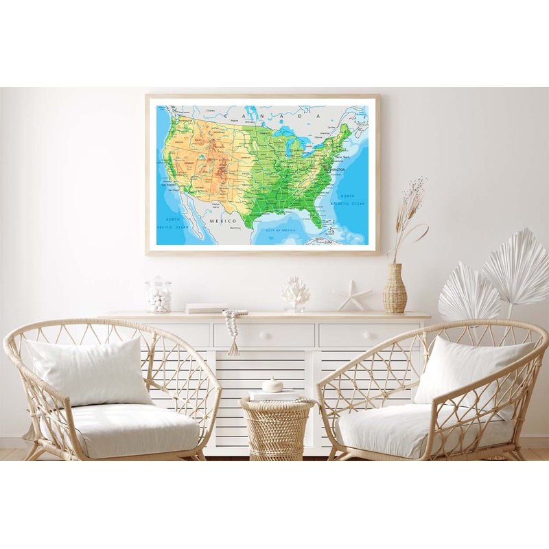 Detailed USA Physical Map Home Decor Premium Quality Poster Print Choose Your Sizes