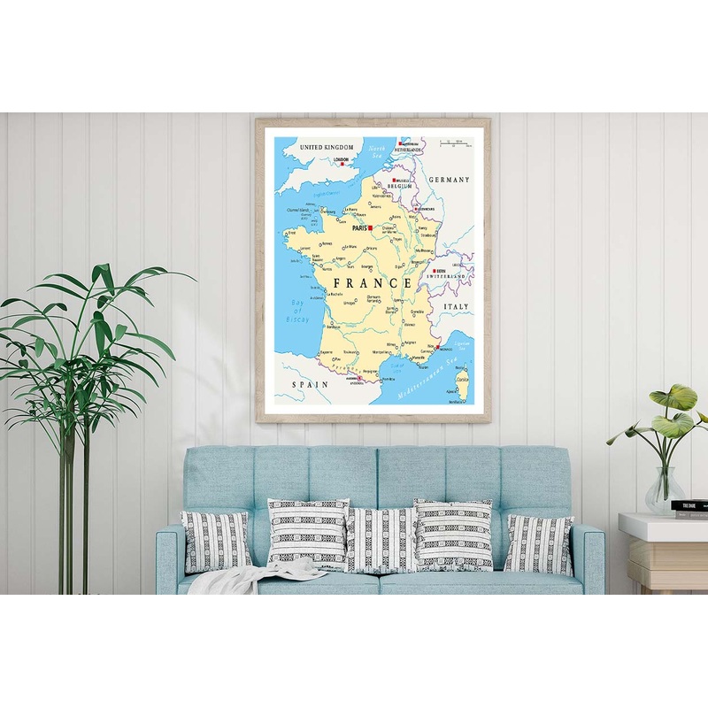 France Political Map with Capital Paris Home Decor Premium Quality Poster Print Choose Your Sizes