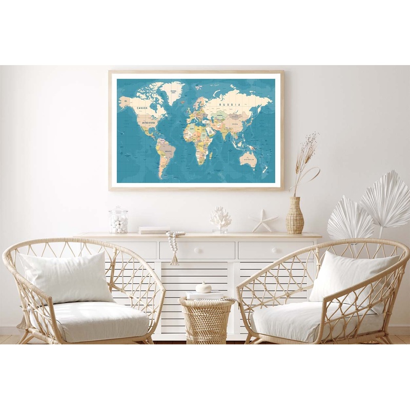 High Detailed Illustration of World Map Home Decor Premium Quality Poster Print Choose Your Sizes