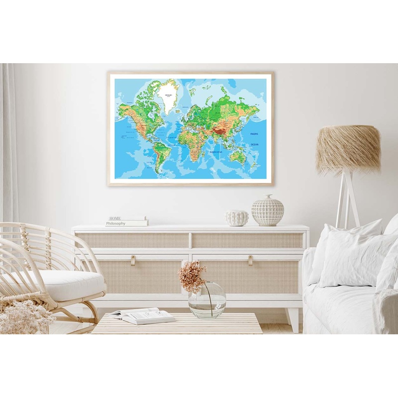 Highly Detailed Physical World Map Home Decor Premium Quality Poster Print Choose Your Sizes