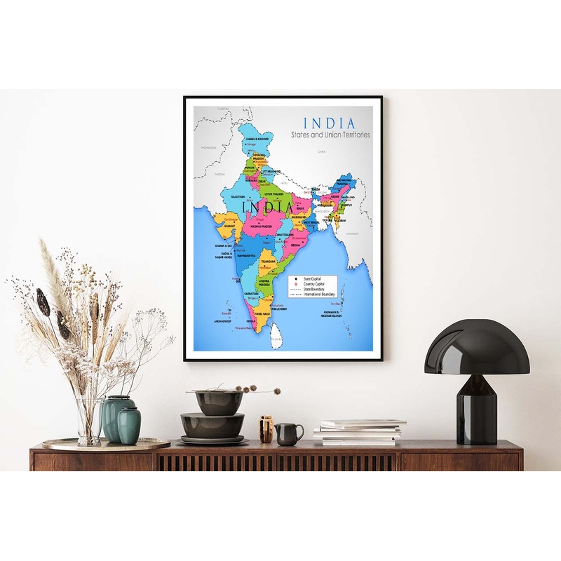 Illustration of Detailed Map of India Home Decor Premium Quality Poster Print Choose Your Sizes