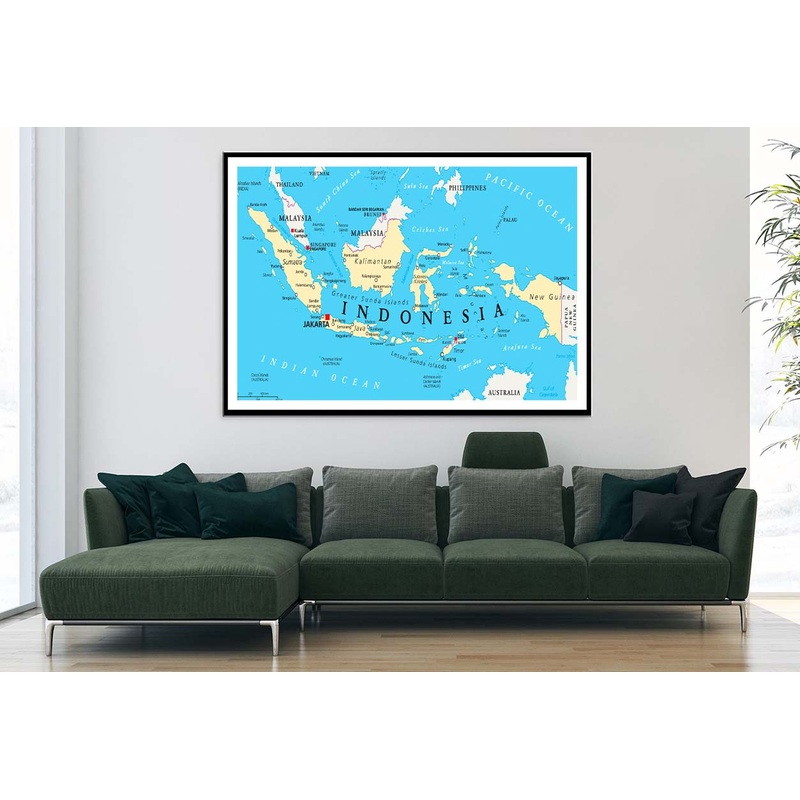 Indonesia Political Map with Capital Jakarta Home Decor Premium Quality Poster Print Choose Your Sizes