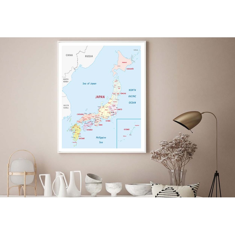 Japan Administrative Map Home Decor Premium Quality Poster Print Choose Your Sizes