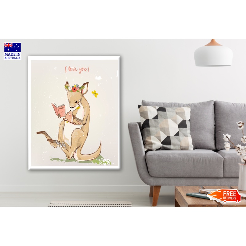 Kangaroo Reads to Little Baby Print 100% Australian Made
