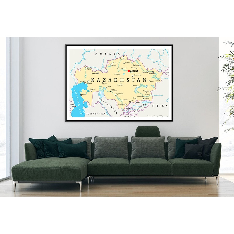Kazakhstan Political Map with Capital Astana Home Decor Premium Quality Poster Print Choose Your Sizes