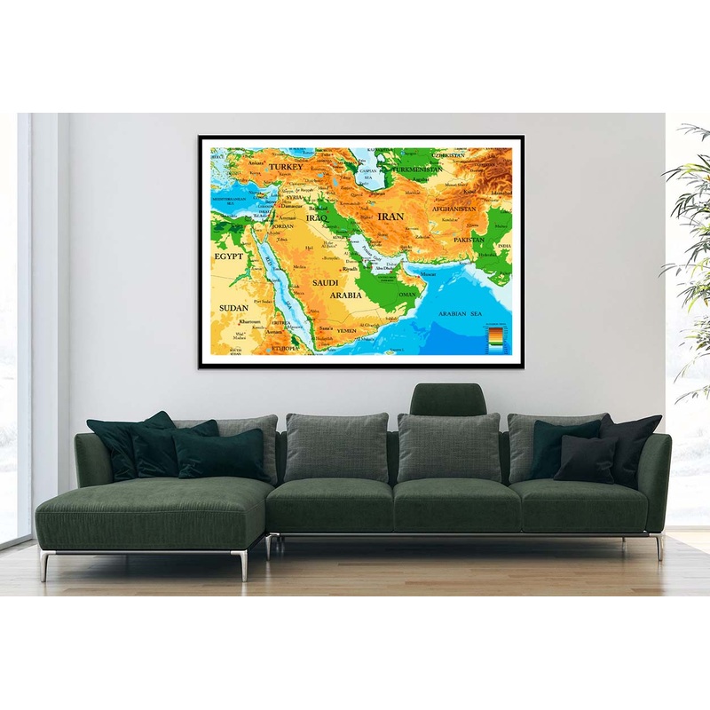 Middle East Physical Map Home Decor Premium Quality Poster Print Choose Your Sizes