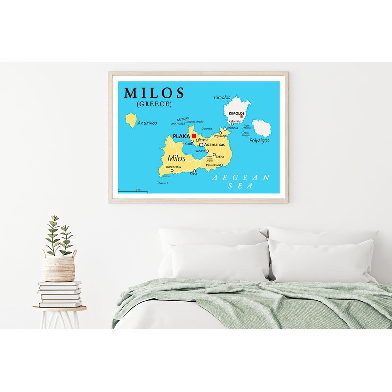 Milos, Island of Greece, Political Map Home Decor Premium Quality Poster Print Choose Your Sizes