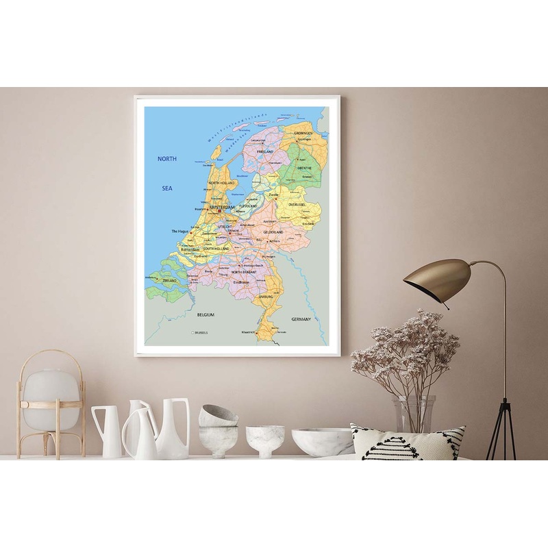 Netherlands Highly Detailed Political Map Home Decor Premium Quality Poster Print Choose Your Sizes