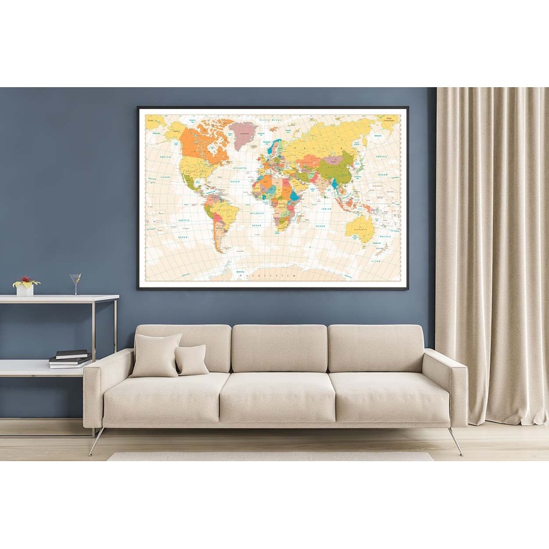 Old Retro World Map with Lakes and Rivers Home Decor Premium Quality Poster Print Choose Your Sizes