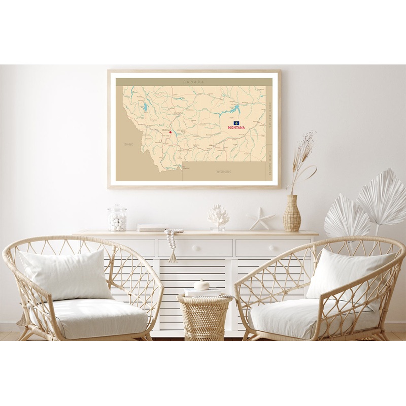 Road Map of Montana Home Decor Premium Quality Poster Print Choose Your Sizes