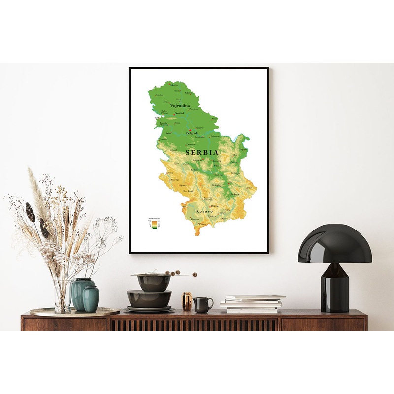 Serbia Physical Map Home Decor Premium Quality Poster Print Choose Your Sizes