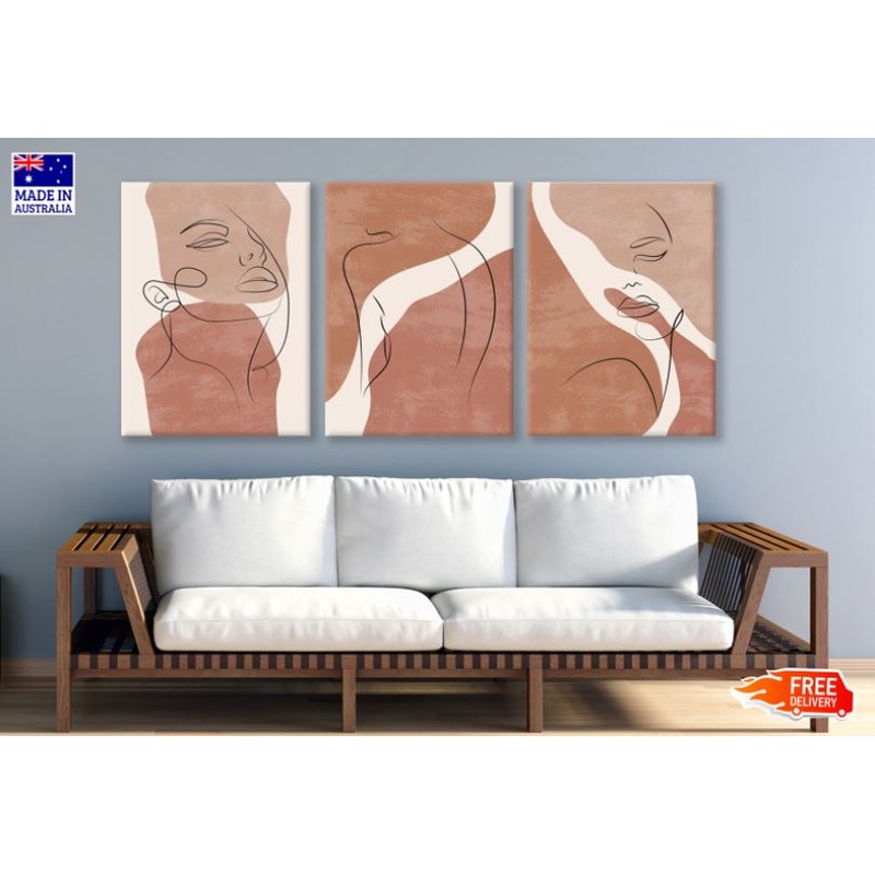 Set of Women Face Line Art Design High Quality Print 100% Australian Made Wall Canvas Ready to Hang