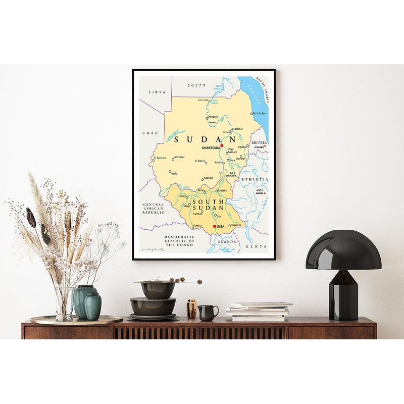 Sudan And South Sudan Political Map Home Decor Premium Quality Poster Print Choose Your Sizes