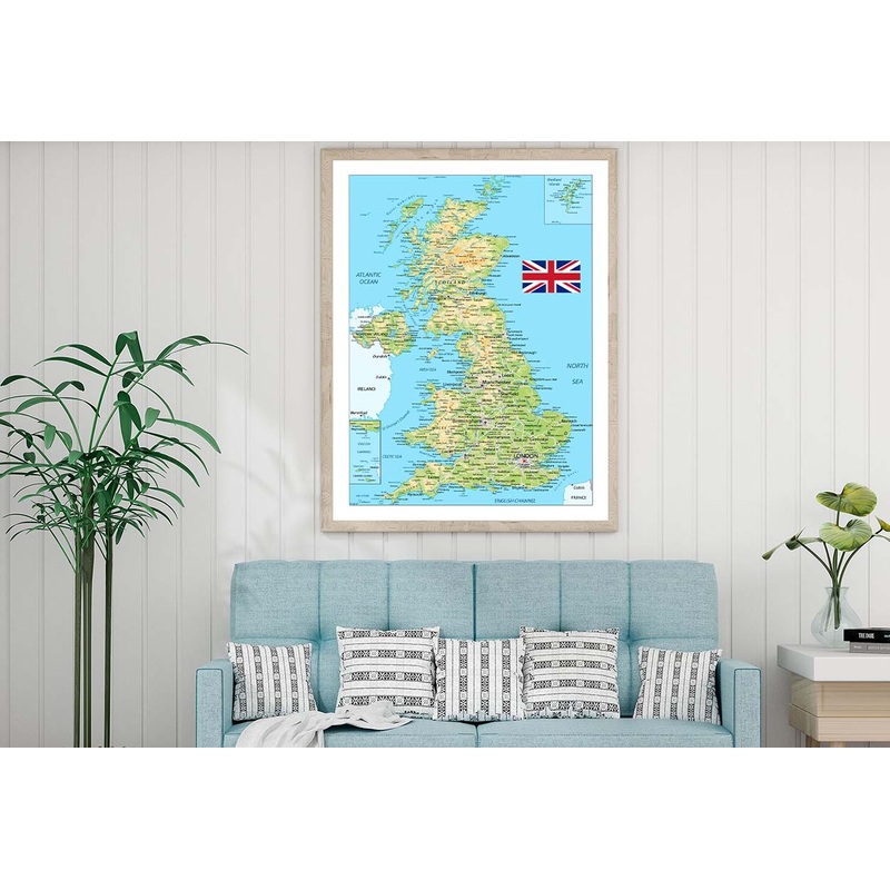 United Kingdom Physical Map Home Decor Premium Quality Poster Print Choose Your Sizes