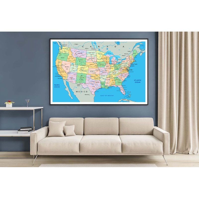 United States of America Political Map Home Decor Premium Quality Poster Print Choose Your Sizes