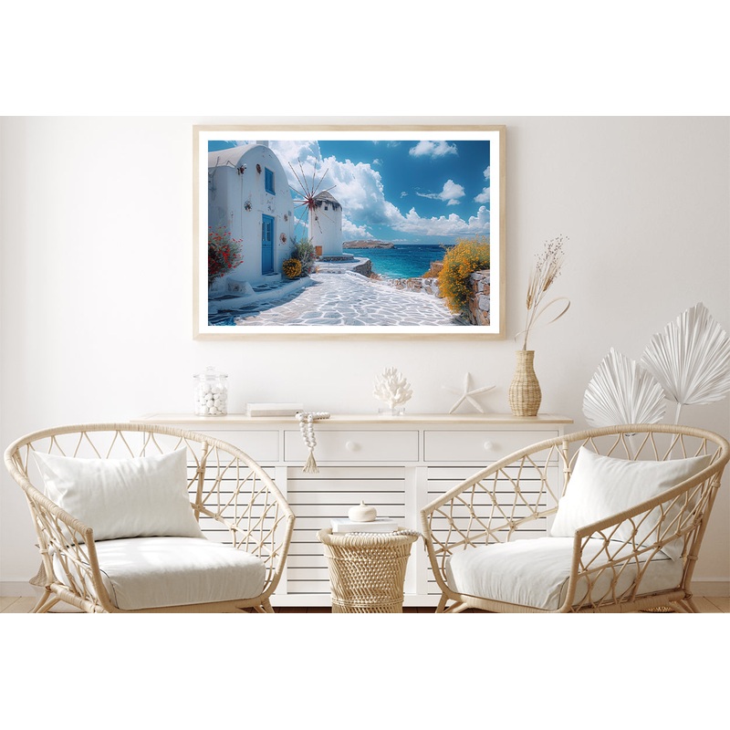 White Building, White Tower in Greece Home Decor Premium Quality Poster Print Choose Your Sizes