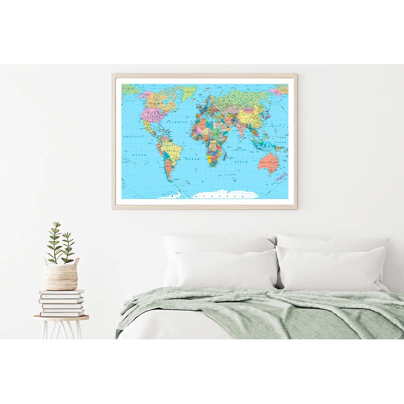 World Map Borders, Countries, Roads and Cities Home Decor Premium Quality Poster Print Choose Your Sizes