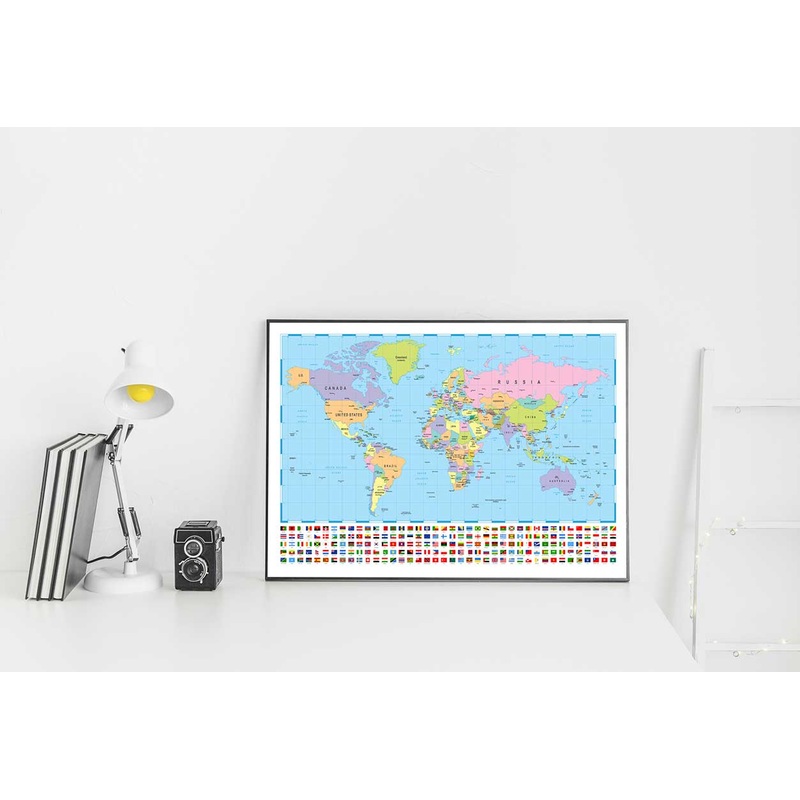 World Map with Country Flags Home Decor Premium Quality Poster Print Choose Your Sizes